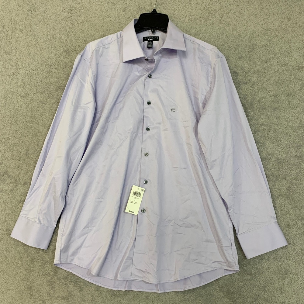 NWT Alfani Slim Fit Dress Shirt Men's Large Lilac Cotton Blend - Picture 2 of 11